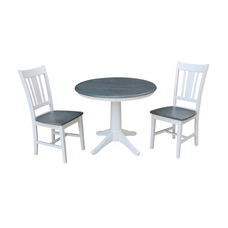 International Concepts Round 36 in Rd Top Pedestal Table, 2 San Remo Chairs, White/Heather Gray, 36 in W, 36 in L, 29.1 in H K05-36RT-27B-C10-2